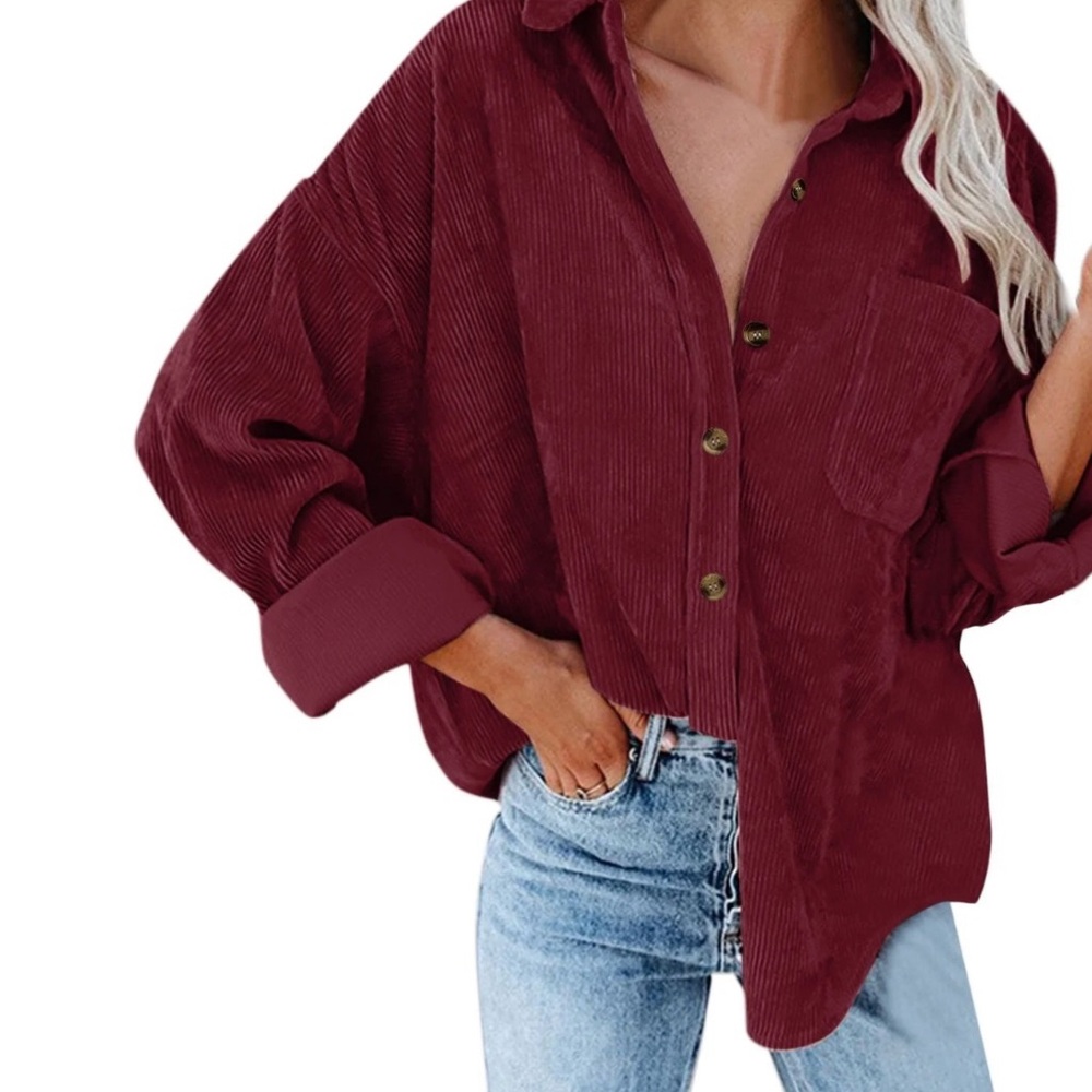 Women's Burgundy Corduroy Button-Up Shirt